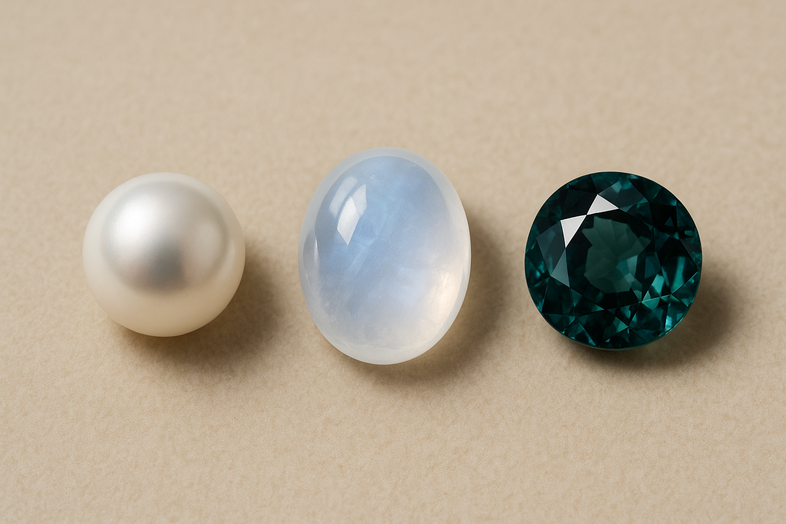 6月の誕生石 真珠・ムーンストーン・アレキサンドライトのイメージ